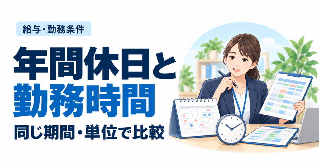 年間休日と勤務時間。同じ期間・単位で比較